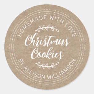 Sticker Rond Rustic Maison de Noël Cookies Kraft