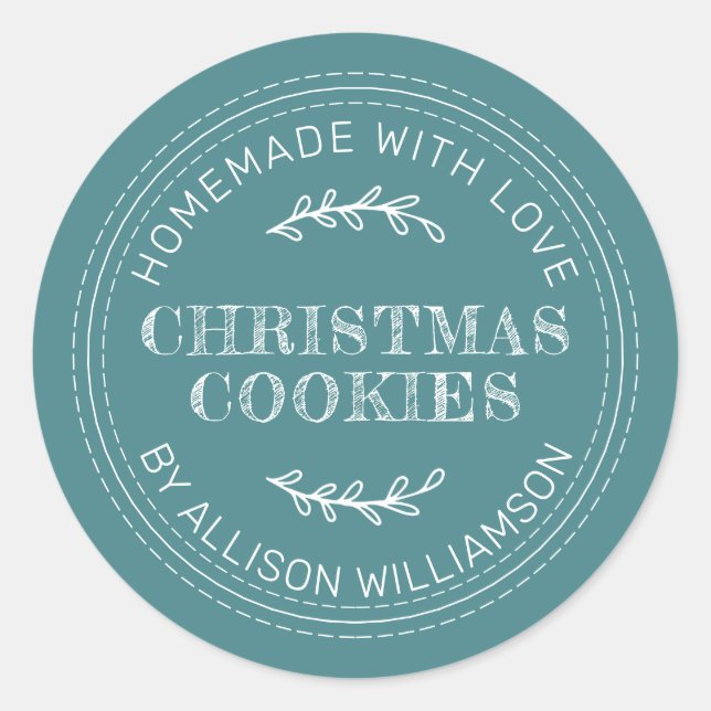 Sticker Rond Rustic Maison de Noël Cookies Turquoises (Devant)