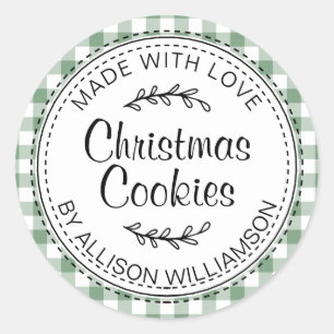 Sticker Rond Rustic Maison de Noël Cookies Vert Chèque