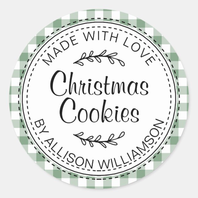 Sticker Rond Rustic Maison de Noël Cookies Vert Chèque (Devant)