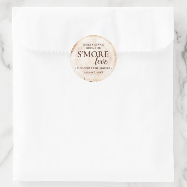 Sticker Rond Rustic Mariage S'mores Love Custom (Sac)
