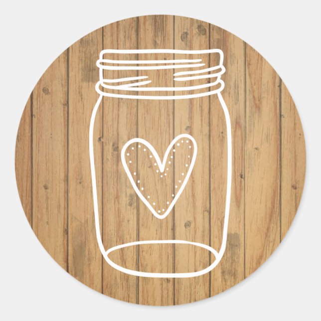 Sticker Rond Rustic Mason Jar Bois Brown - Mariage (Devant)