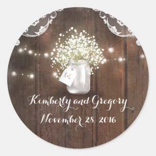 Sticker Rond Rustic Mason Jar illumine le Mariage du souffle du