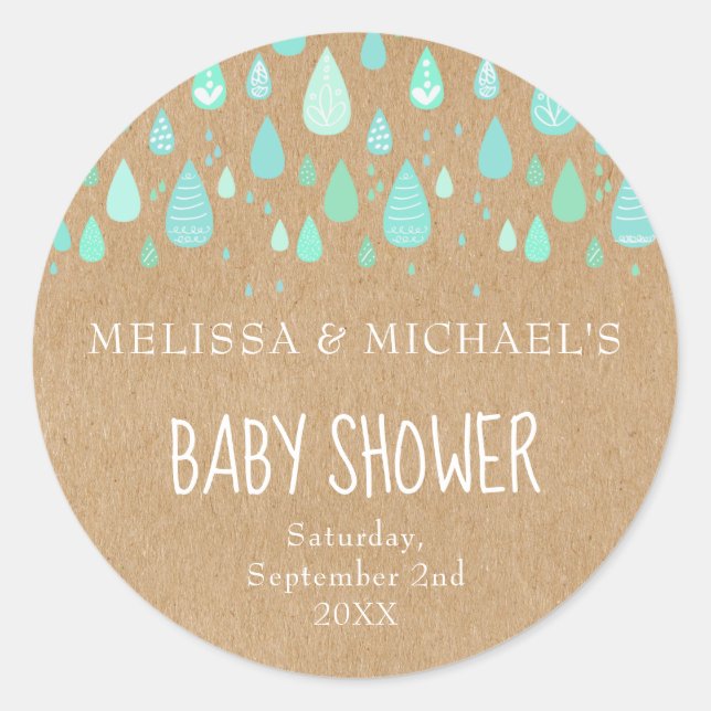 Sticker Rond Rustic menthe vert plugouttes couples baby shower (Devant)