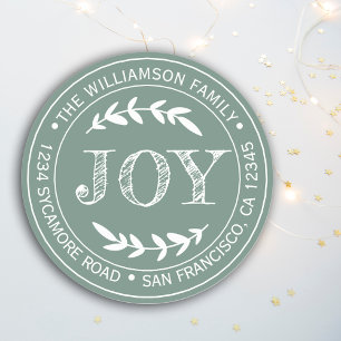 Sticker Rond Rustic Modern Christmas Joie Retour Adresse Green