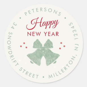 Sticker Rond Rustic Modern Joyeux Nouvel An Retour Adresse