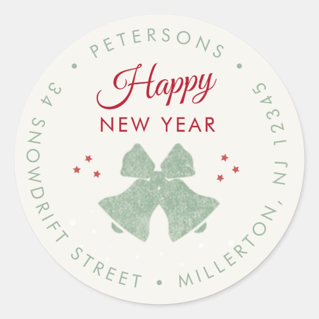 Sticker Rond Rustic Modern Joyeux Nouvel An Retour Adresse (Devant)