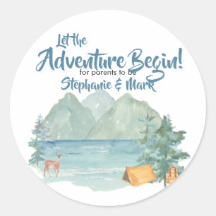 Sticker Rond Rustic Mountains Watercolor Baby shower d'aventure