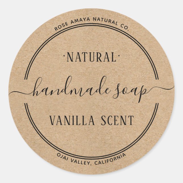 Sticker Rond Rustic Natural Kraft Style savon Spa de beauté Éti (Devant)