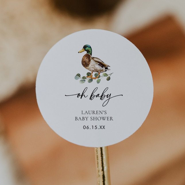 Sticker Rond Rustic Oh Baby Mallard Baby shower canard (Créateur téléchargé)