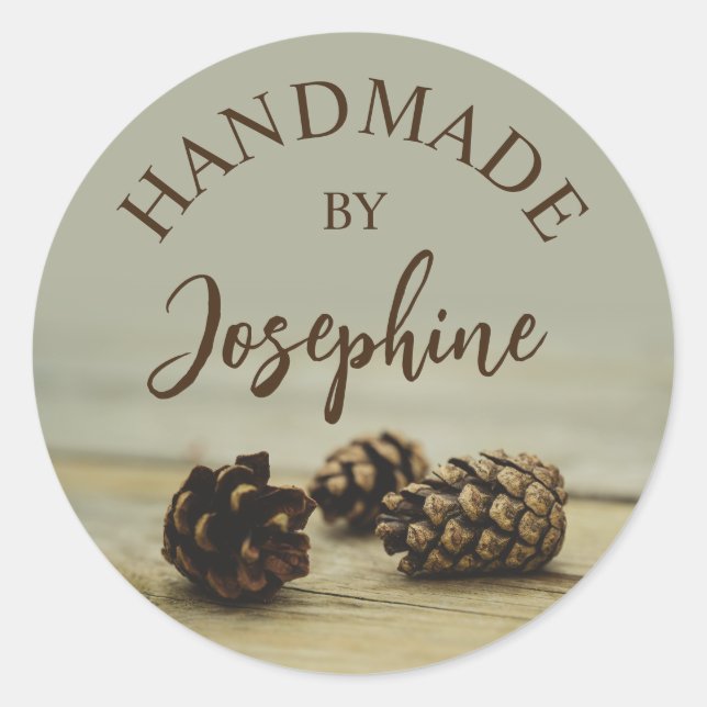 Sticker Rond Rustic Pinecones Nature Photo Handmade By (Devant)