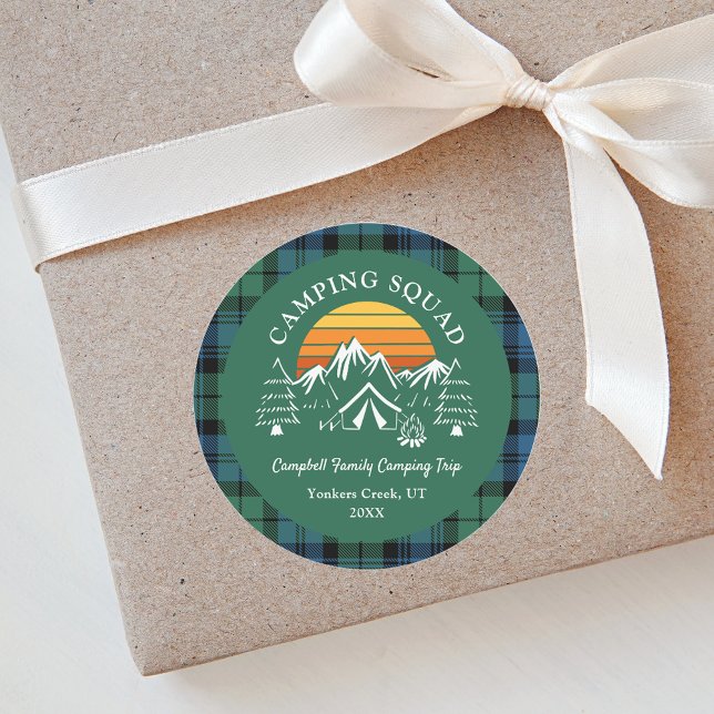 Sticker Rond Rustic Plaid Tartan Family Camping Squad Campbell (Tartan Campbell Rustic Plaid Camping Retro Round Sticker)