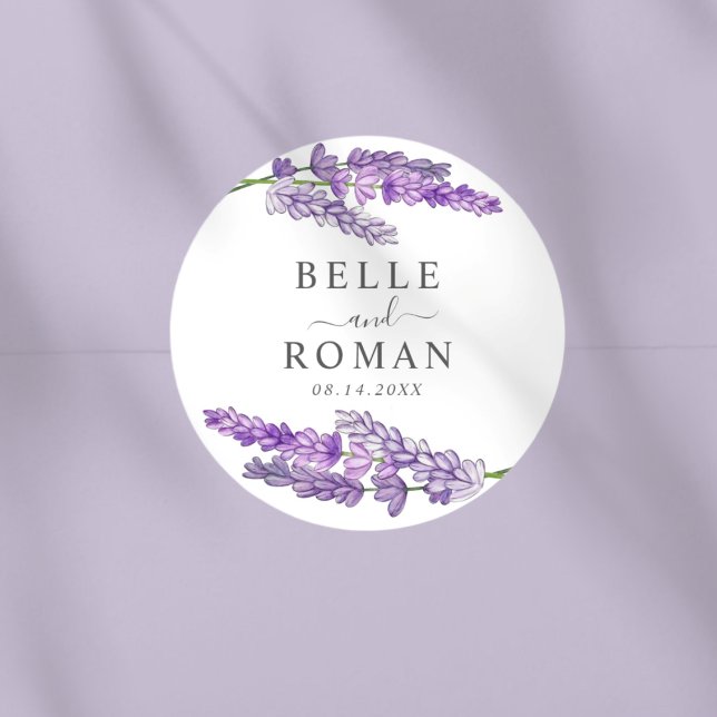 Sticker Rond Rustic Purple Lavender Watercolor Wedding   (Créateur téléchargé)