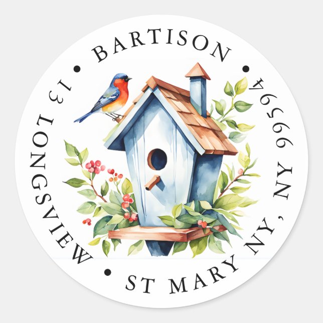 Sticker Rond Rustic Robin Bird Box Label | Watercolour Nature  (Devant)