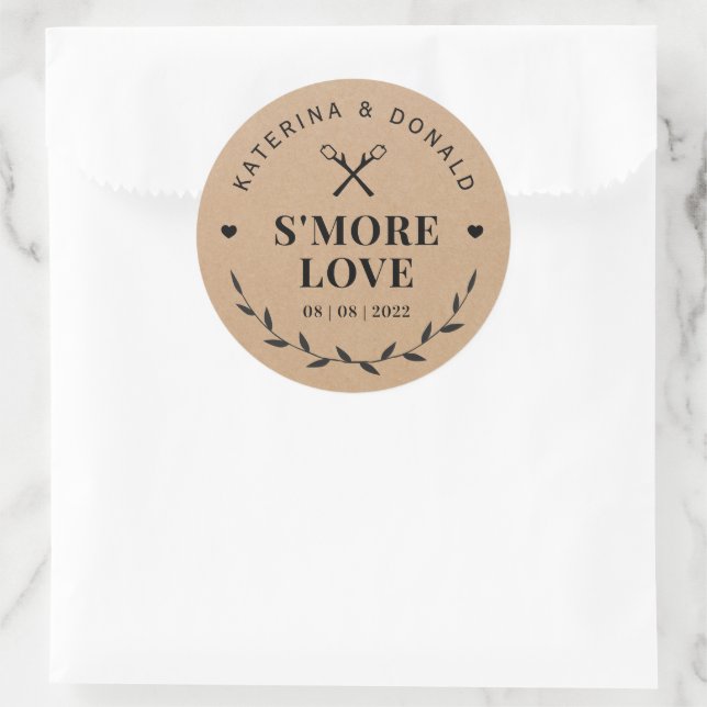 Sticker Rond Rustic S’more Love Mariage Kraft (Sac)
