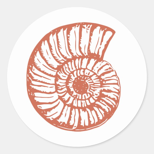 Sticker Rond Rustic Sea Snail Shell Red & Blue Beach Mariage (Devant)