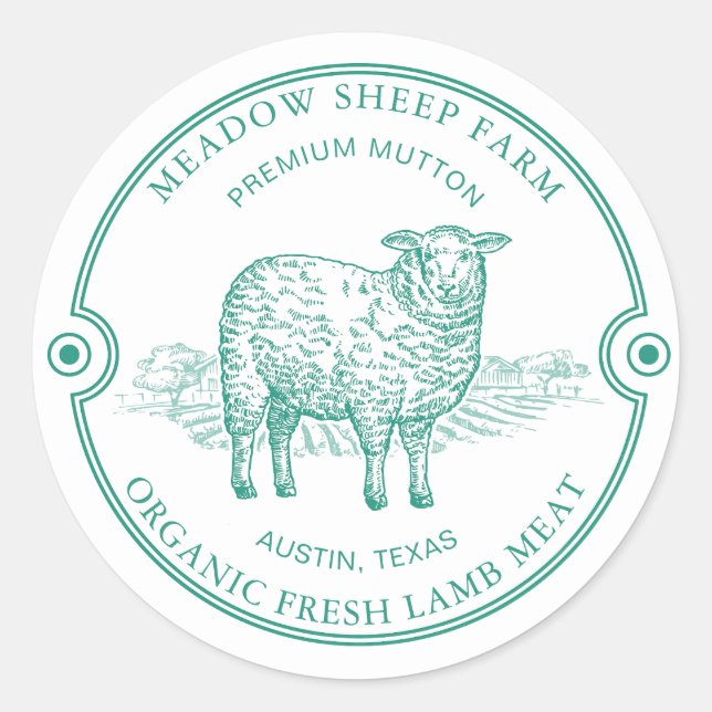 Sticker Rond Rustic Sheep Lamb Logo Farm Field Green (Devant)