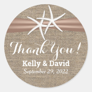 Sticker Rond Rustic Starfish & Burlap Wedding Favor