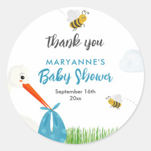 Sticker Rond Rustic Stork avec Baby shower de garçon abeille et