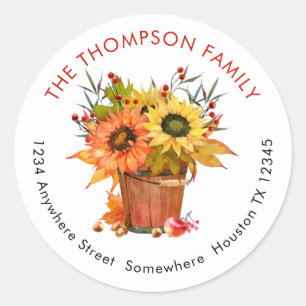 Sticker Rond Rustic Sunflower Nom d'automne Adresse de retour
