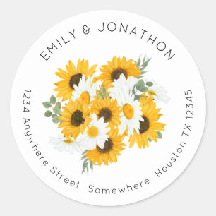 Sticker Rond Rustic Sunflowers Mariage Nom de retour Adresse