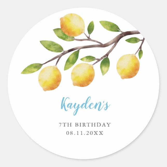 Sticker Rond Rustic Sweet Lemon Boy Fête d'anniversaire  (Devant)