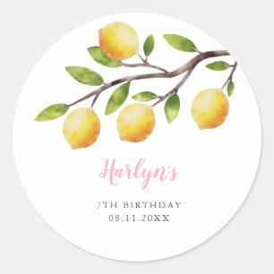 Sticker Rond Rustic Sweet Lemon Girl Fête d'anniversaire 