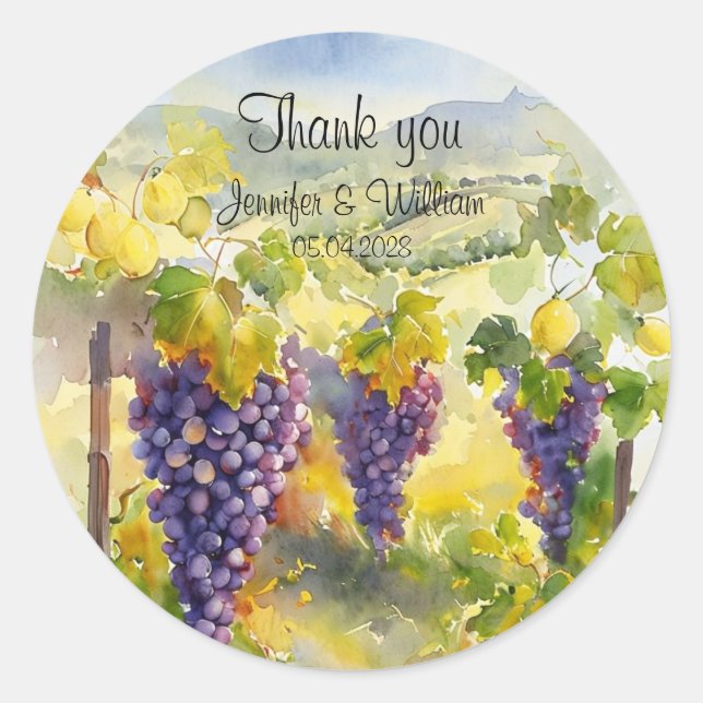 Sticker Rond Rustic Vineyard Grapes Lemons Italy Wedding   (Devant)
