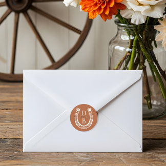 Sticker Rond Rustic Western Horseshoe Custom Monogram Mariage