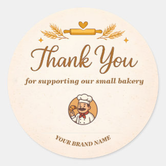 Sticker Rond Rustic Wheat and Rolling Bakery Thank You 