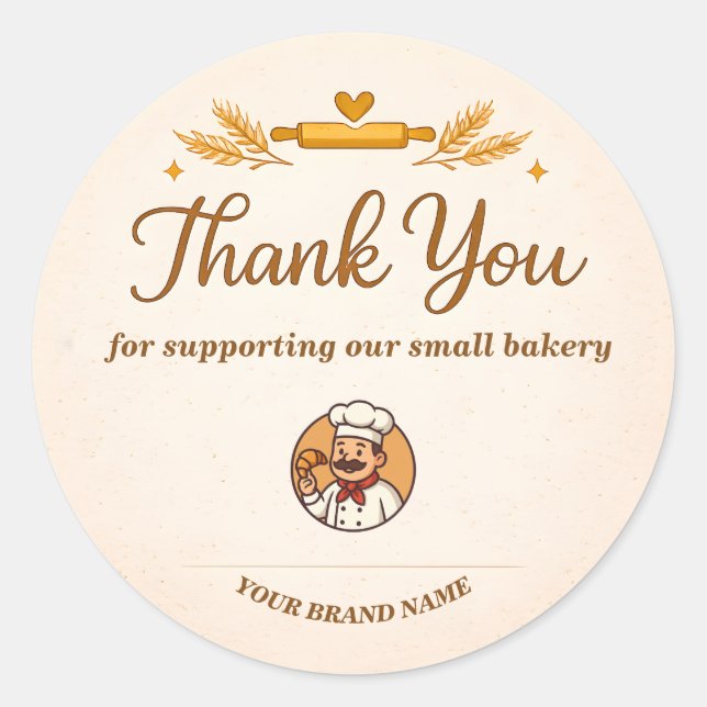 Sticker Rond Rustic Wheat and Rolling Bakery Thank You  (Devant)