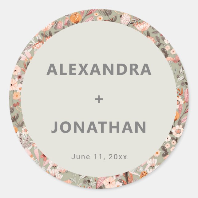 Sticker Rond Rustic Wildflower Botanical Couples Shower Custom (Devant)