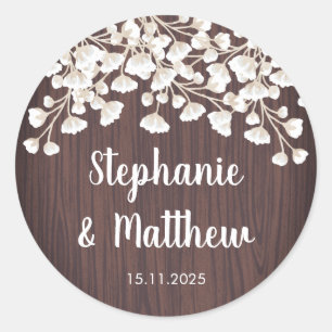 Sticker Rond Rustic Wood Babys Respire Gypsophila Mariage