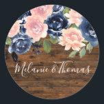 Sticker Rond Rustic Wood Blush & Navy Mariage Engagement Party<br><div class="desc">Sticker rond Rustique Bois Blush & Marine Mariage Engagement Party Classic Voir la collection correspondante dans Niche & Nest Store</div>