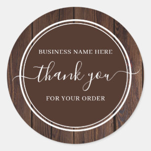 Sticker Rond Rustic Wood Calligraphy Business Thank You