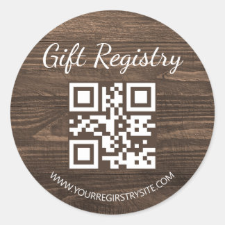 Sticker Rond rustic wood gift registry qr code baby shower