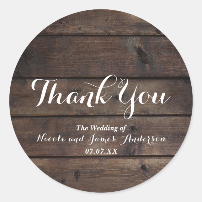 Sticker Rond Rustic Wood Grange Mariage Party Élégant Favoriser (Devant)
