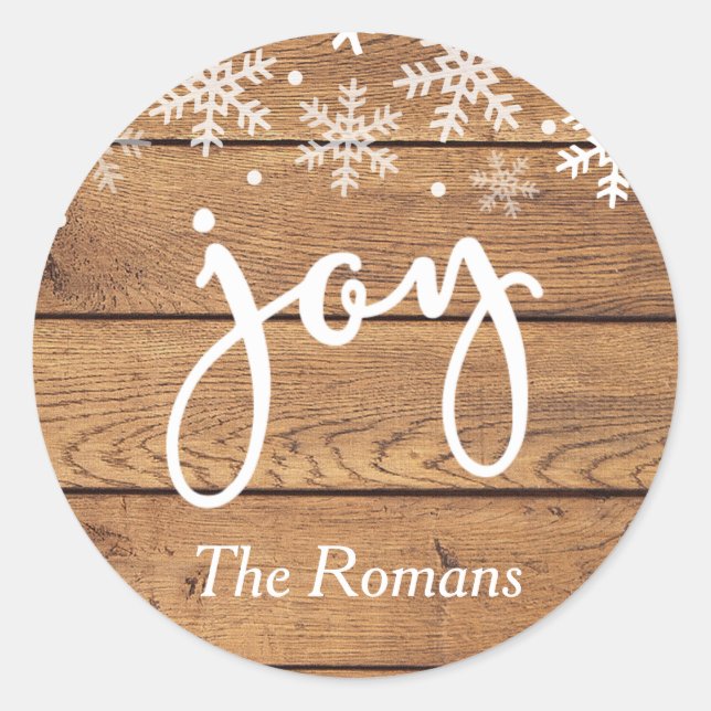 Sticker Rond Rustic Wood Joy Holiday Cadeau personnalisé (Devant)
