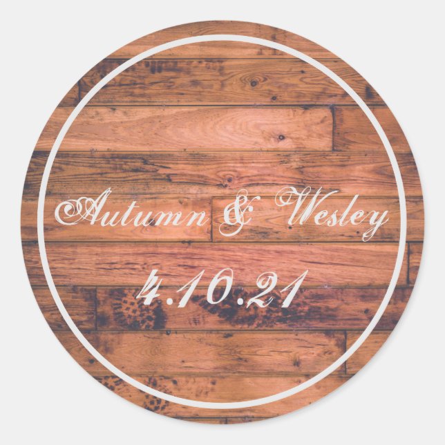 Sticker Rond Rustic Wood Personnaliser Nom Date (Devant)