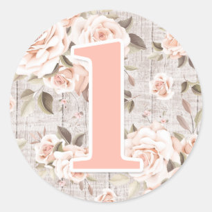 Sticker Rond Rustic Wood & Shabby Chic Rose 1er anniversaire