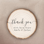 Sticker Rond Rustic Wood Slice Wedding Thank You<br><div class="desc">Add a cozy finishing touch to your favors and envelopes with this rustic wedding thank-you sticker featuring a natural wood slice tree ring design and modern script “thank you” text. Personalize the bottom line with your names, wedding date, or short message to create custom labels that match woodsy, barn, and...</div>