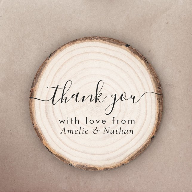 Sticker Rond Rustic Wood Slice Wedding Thank You (Créateur téléchargé)