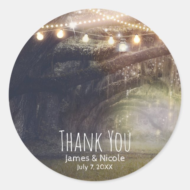 Sticker Rond Rustic Woods Enchanted Forest & Lumières Mariage (Devant)
