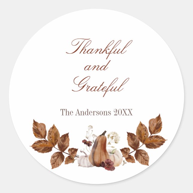 Sticker Rond Rustique aquarelle automne citrouille merci (Devant)