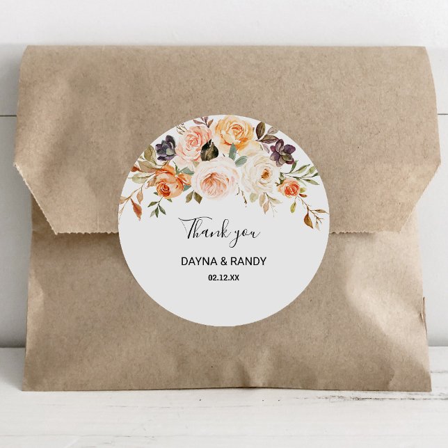Sticker Rond Rustique Automne Élégant Merci Floral Favor (Créateur téléchargé)