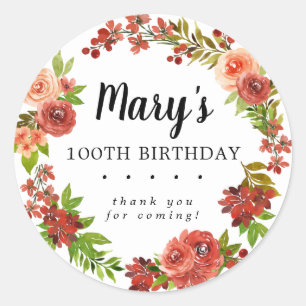 Sticker Rond Rustique Automne Floral 100e Anniversaire Merci