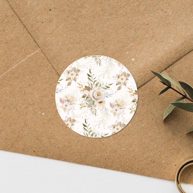 Sticker Rond Rustique Automne Rose Aquarelle Botanique (Créateur téléchargé)