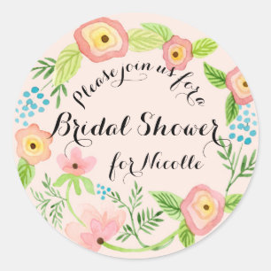 Sticker Rond Rustique Blush Granny Chic Hipster Floral Bride