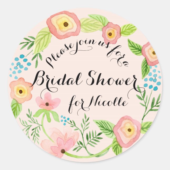 Sticker Rond Rustique Blush Granny Chic Hipster Floral Bride (Devant)