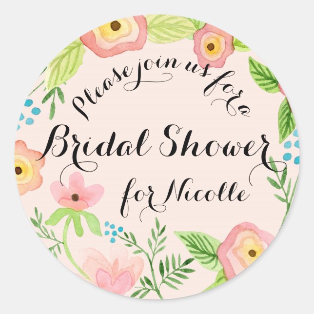 Sticker Rond Rustique Blush Granny Chic Hipster Floral Bride (Devant)